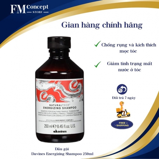 Dầu gội Davines Energizing Shampoo, ngăn rụng và kích thích mọc tóc dành cho mái tóc mỏng và dễ gãy rụng.