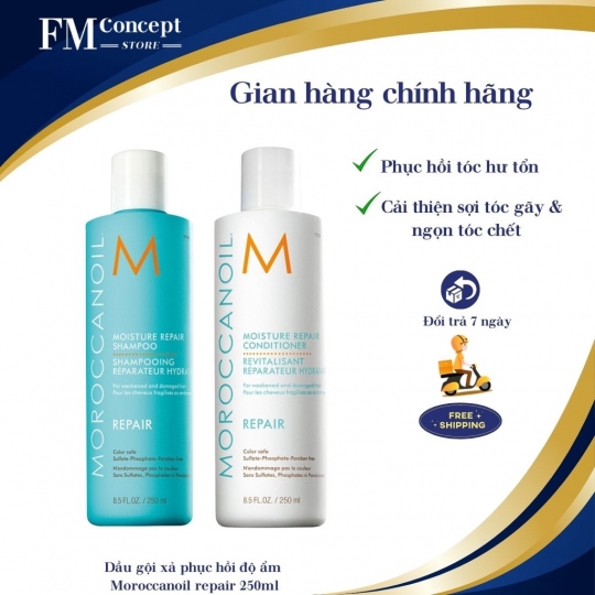 Dầu gội, dầu xả phục hồi hư tổn Maroccanoil Moisture Repair dành cho tóc yếu và hư tổn 250ml