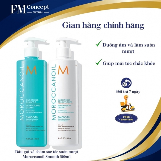 Dầu gội, dầu xả Morocanol Smoothing suôn mượt 500ml dành cho tóc rối và khó vào nếp
