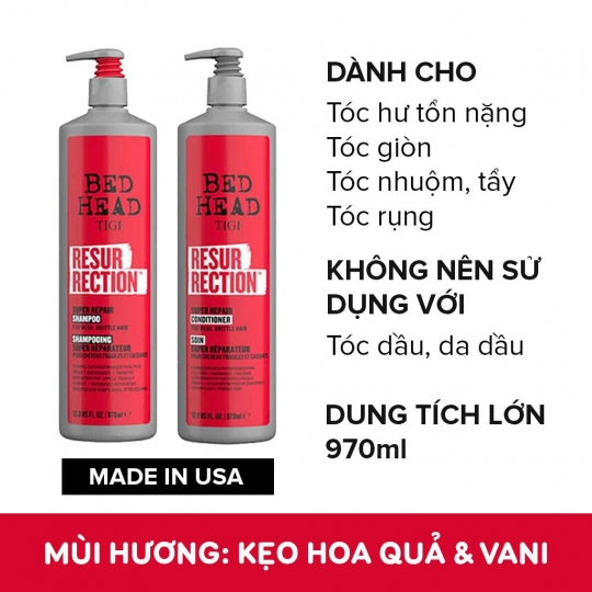 Dầu gội, xã phục hồi tóc hư tổn TIGI bed head resurrection 970ml