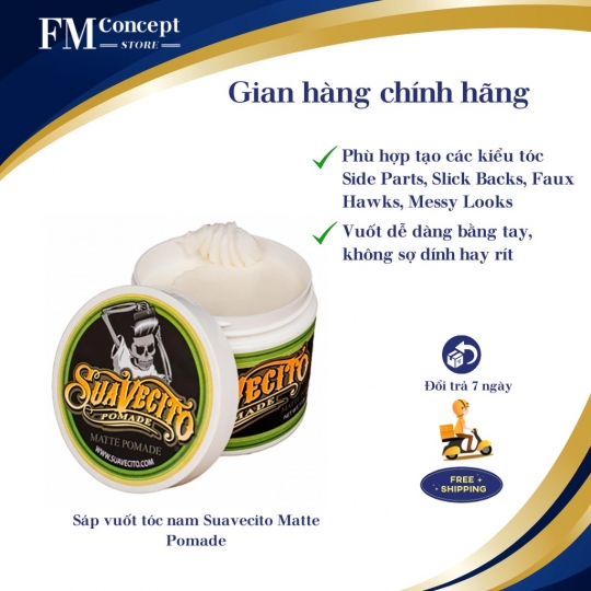 Sáp vuốt tóc nam Suavecito Matte Pomade cao cấp chính hãng