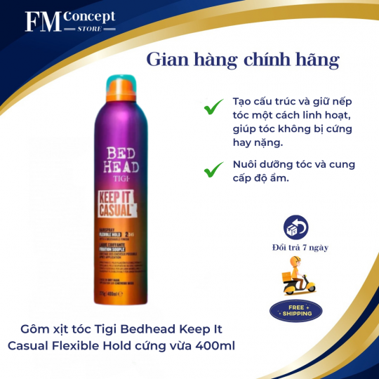 Gôm xịt tóc Tigi Bedhead Keep It Casual Flexible Hold cứng vừa 400ml