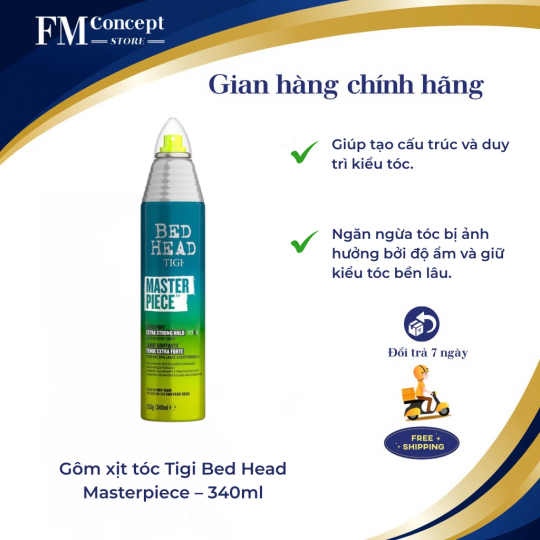 Gôm xịt tóc Tigi Bed Head Masterpiece – 340ml, giữ nếp, ngăn ngừa độ ẩm.