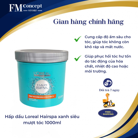 Hấp dầu Loreal Hairspa xanh siêu mượt tóc 1000ml