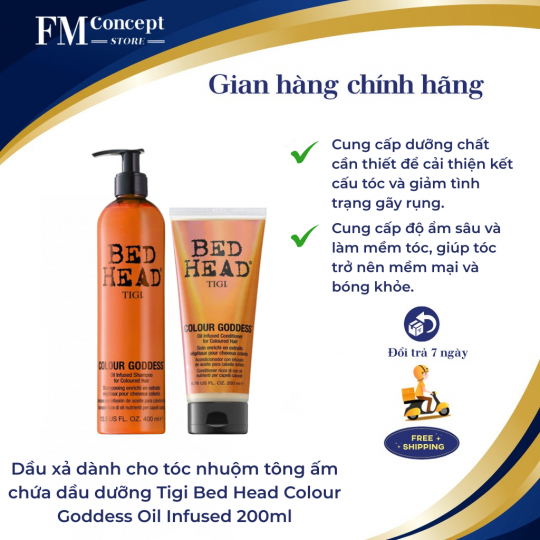Dầu xả dành cho tóc nhuộm tông ấm chứa dầu dưỡng Tigi Bed Head Colour Goddess Oil Infused 200ml