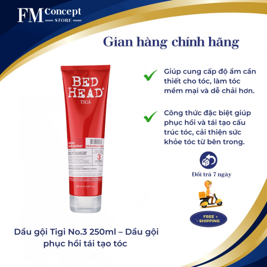 Dầu gội Tigi No.3 250ml – Dầu gội phục hồi tái tạo tóc  Dầu gội Tigi No.3 250ml – Dầu gội phục hồi tái tạo tóc