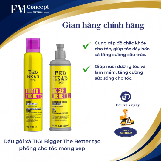 Dầu gội xả TIGI Bigger The Better tạo phồng cho tóc mỏng xẹp
