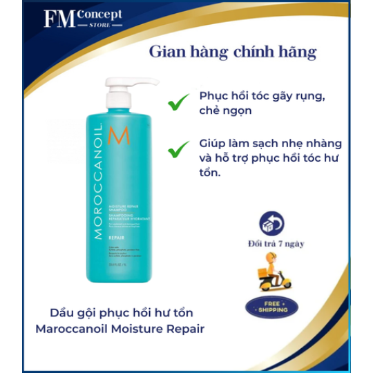 Dầu gội phục hồi hư tổn Maroccanoil Moisture Repair dành cho tóc yếu và hư tổn 500ml