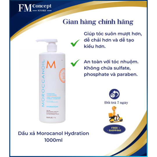 Dầu xả Morocanol Hydration 1000ml dầu gội dưỡng ẩm dành cho mọi loại tóc