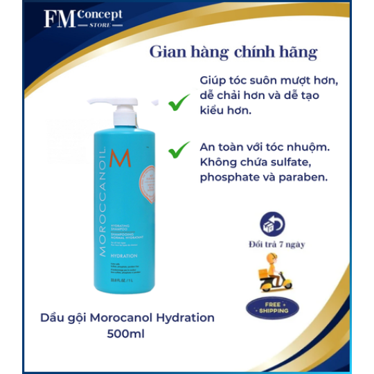 Dầu gội Morocanol Hydration 500ml dầu gội dưỡng ẩm dành cho mọi loại tóc