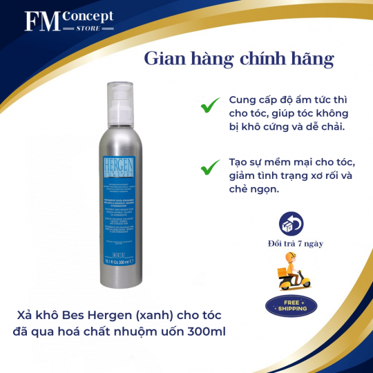 Xả khô Bes Hergen (xanh) cho tóc đã qua hoá chất nhuộm uốn 300ml